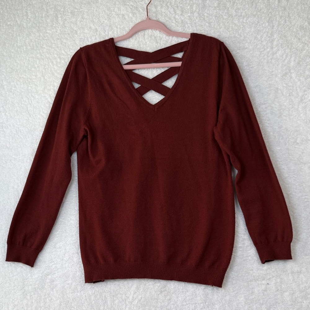 Love Ellie Mia Back Detail Knit Pullover Sweater Terra‎ Cotta Burgundy  L